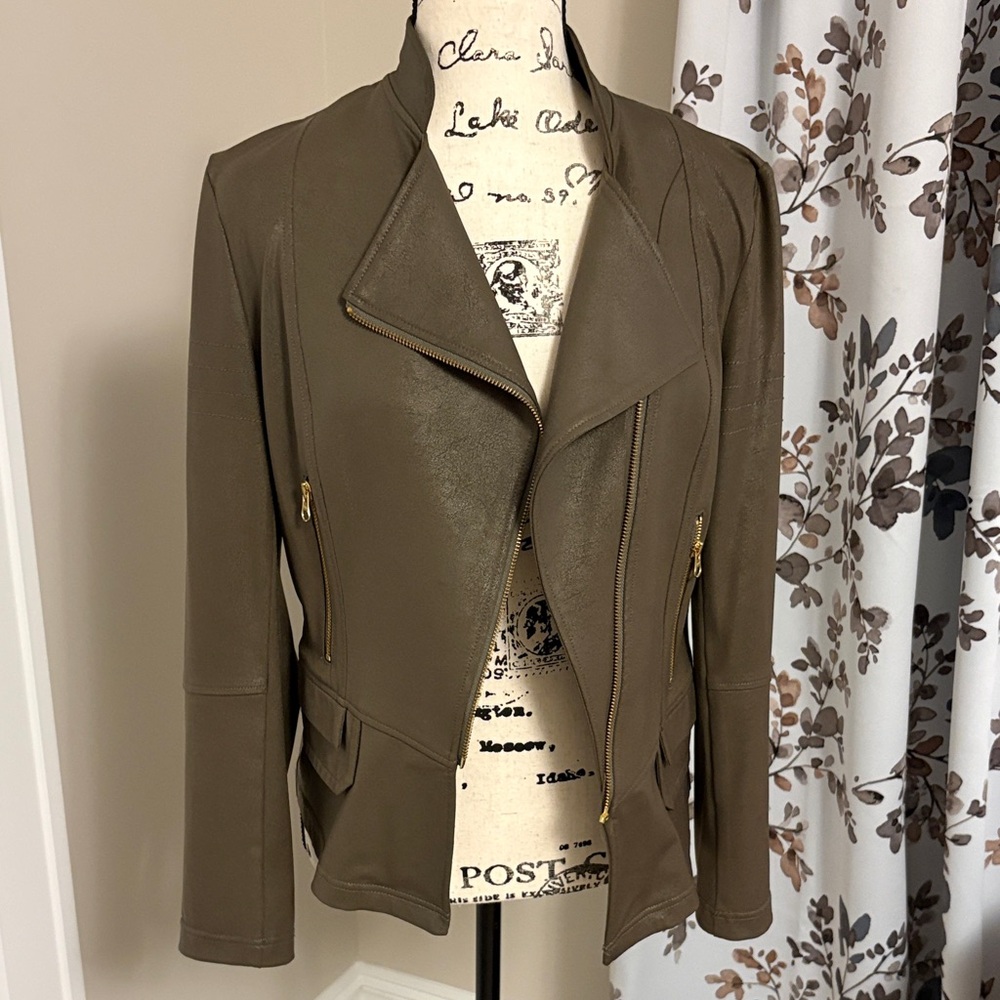 Women's light olive, Clara, Son, woo liquid (faux) Leather Jacket